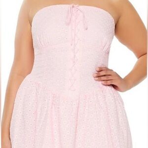 Forever 21 Pink Eyelet lace up Mini Dress Size small